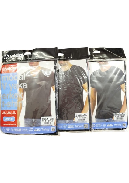 Tişört 3'lü ekonomik paket siyah slim fit V yaka pamuklu cotton nefes alabilen berrak marka VS1-4XXL