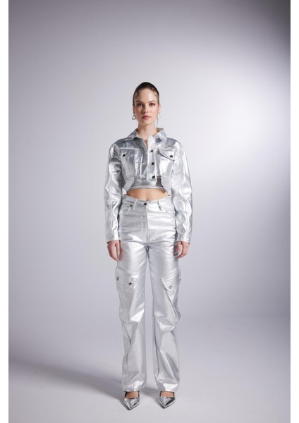 Varak Kaplama Crop Millen Ceket Gri fiyatları