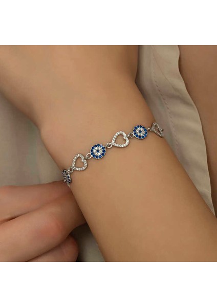 925 Ayar Gümüş Kalpli Nazar Bileklik fırsatları