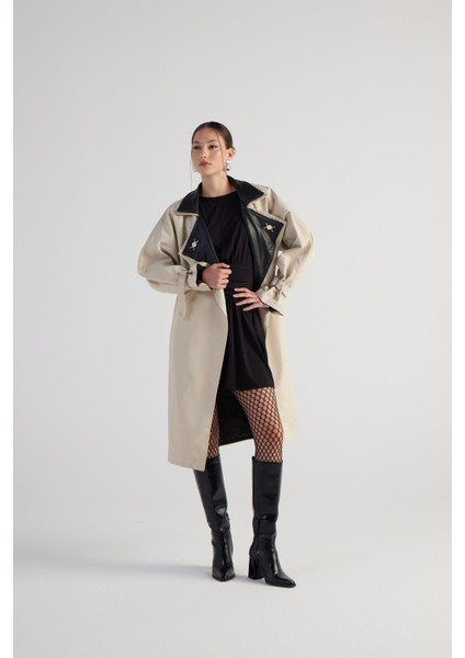 Kadın Bej Maxi Boy Kemerli Cloak Trençkot fiyatları