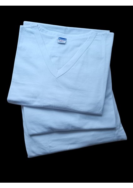 Erkek Tişört V Yaka Beyaz 3'lü Ekonomik Paket Pamuklu Pamuk Cotton Yetişkin Berrak Slim Fit VB1-4