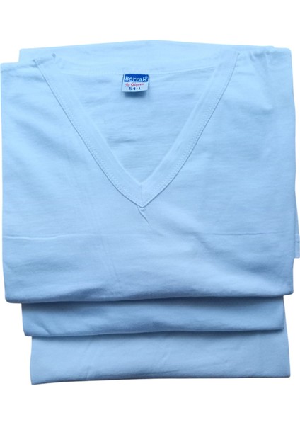 Erkek Tişört V Yaka Beyaz 3'lü Ekonomik Paket Pamuklu Pamuk Cotton Yetişkin Berrak Slim Fit VB1-4