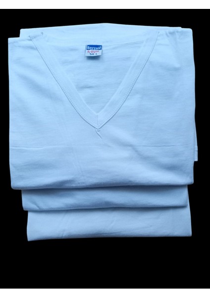 Erkek Tişört V Yaka Beyaz 3'lü Ekonomik Paket Pamuklu Pamuk Cotton Yetişkin Berrak Slim Fit VB1-4