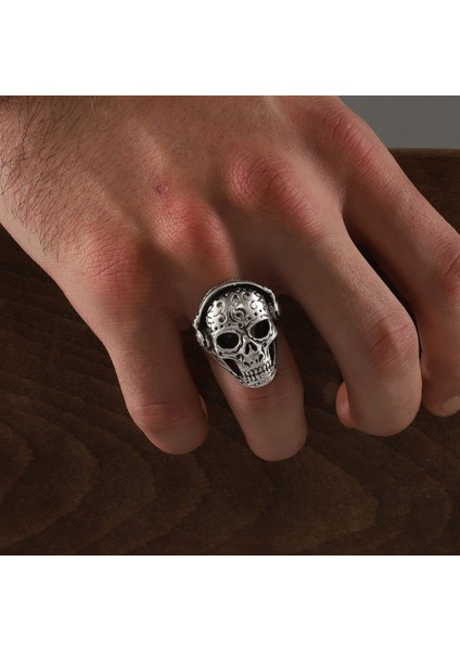 Silver Plated Music Listening Skull Ring