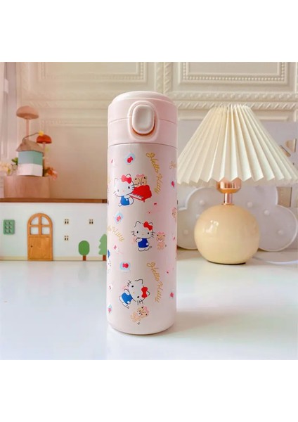 Çocuk Termos Matara Paslanmaz Çelik Hello Kitty Figürlü Açık Pembe HK1124