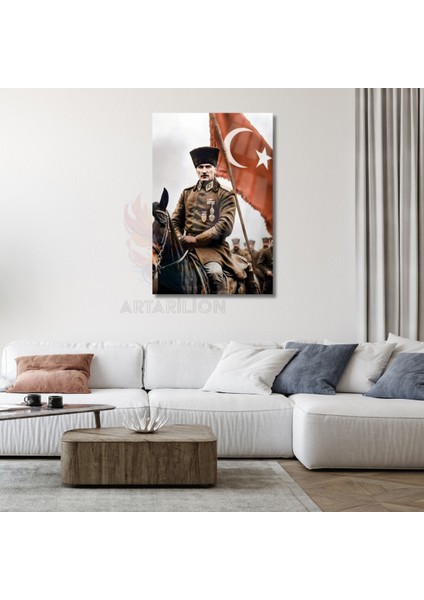 Atatürk ve Türk Bayrağı Kırılmaz Cam Tablo Dijital Hd Baskı Tablo Duvar Dekor