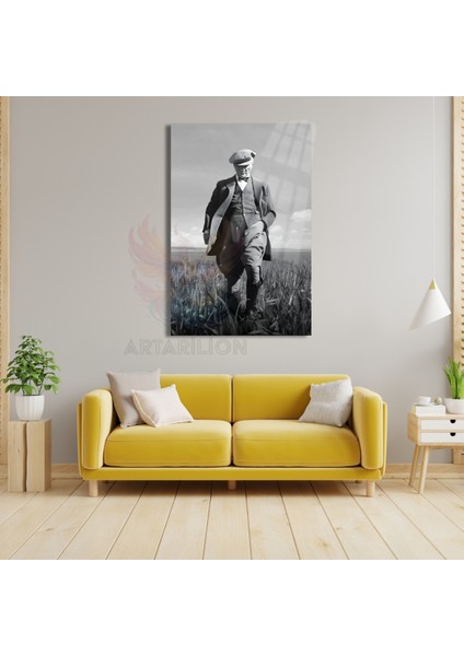 Siyah Beyaz Atatürk Görseli Kırılmaz Cam Tablo Dijital Baskı Kırılmaz Cam