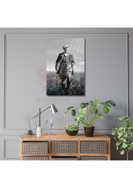Siyah Beyaz Atatürk Görseli Kırılmaz Cam Tablo Dijital Baskı Kırılmaz Cam