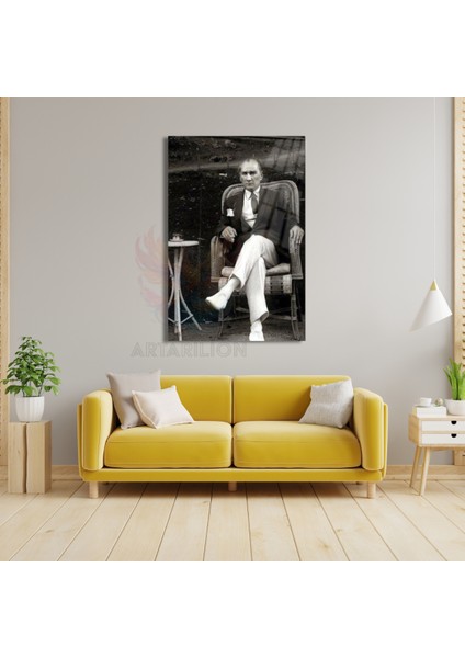 Kırılmaz Cam Tablo Siyah Beyaz Atatürk Portresi Duvar Tablosu Atatürk Temalı Tablo Ev Dekoru