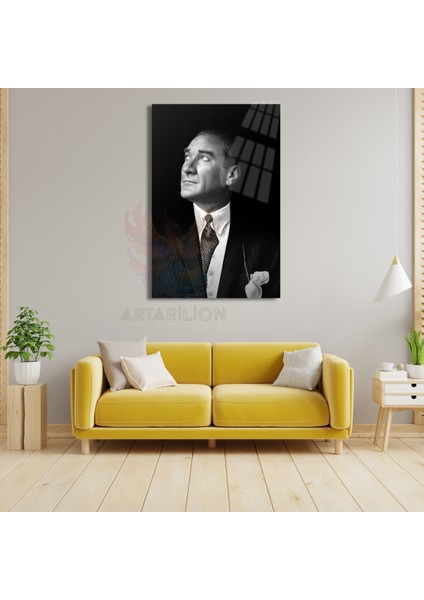 Atatürk Siyah Beyaz Portre Kırılmaz Cam Tablo Hd Baskı Dijital Tablo