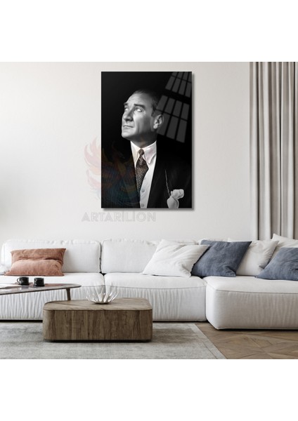 Atatürk Siyah Beyaz Portre Kırılmaz Cam Tablo Hd Baskı Dijital Tablo