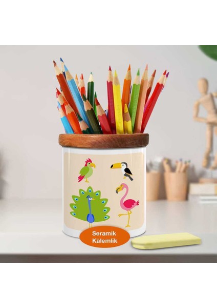 Tropikal Iklim Hayvanları Ahşap Seramik Kalemlik - 2147503152 fiyatları