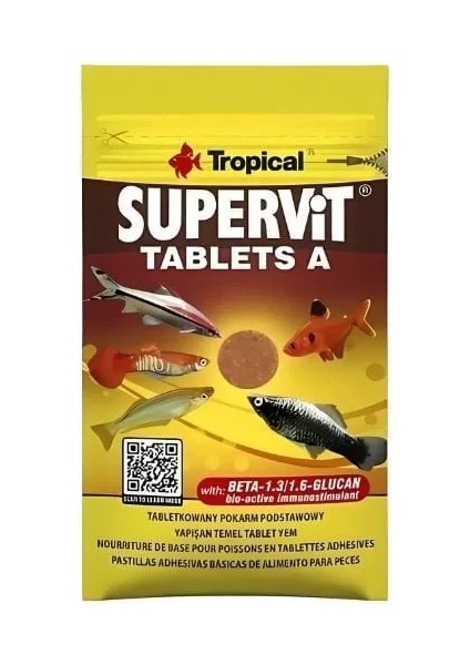 Süpervit Tablets A Cama Yapışan Tablet Balık Yemi 15 ml 10 gr