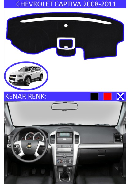 Chevrolet Captiva 2008-2011 Için Uygun Torpido Koruma Halısı Siyah Kenar Renk Mavi