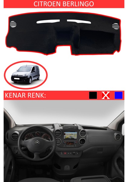 Citroen Berlingo Için Uygun Torpido Koruma Halısı Siyah Kenar Renk Kırmızı