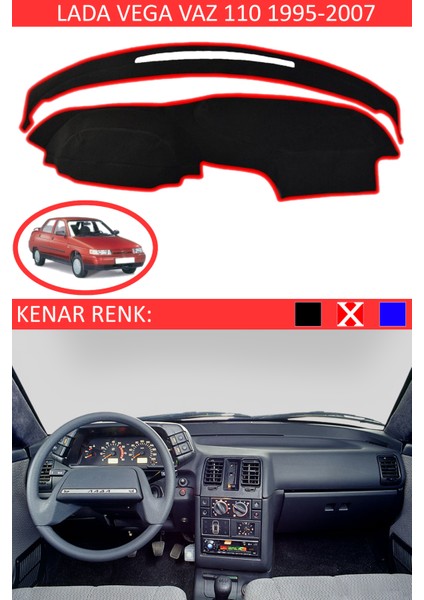 Lada Vega Vaz 110 Için Uygun Torpido Koruma Halısı Siyah Kenar Renk Kırmızı