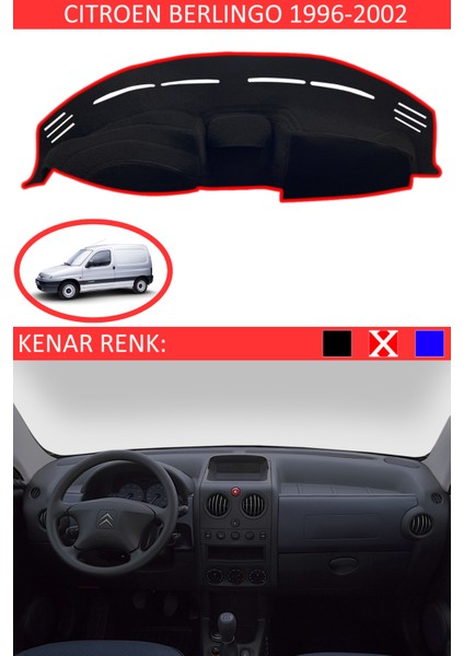 Citroen Berlingo 1996-2002 Modelleri Için Uygun Torpido Koruma Halısı Siyah Kenar Renk Kırmızı