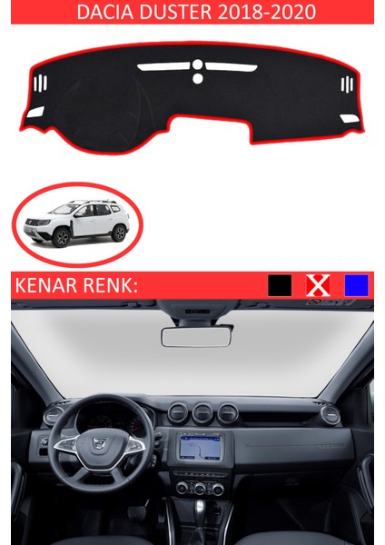 Dacia Duster 2018-2020 Için Uygun Torpido Koruma Halısı Siyah Kenar Renk Kırmızı