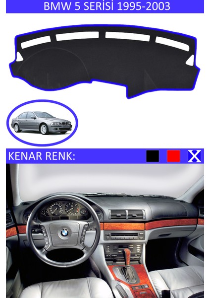 Bmw 5 Serisi 1995-2003 Için Uygun Torpido Koruma Halısı Siyah Kenar Renk Mavi