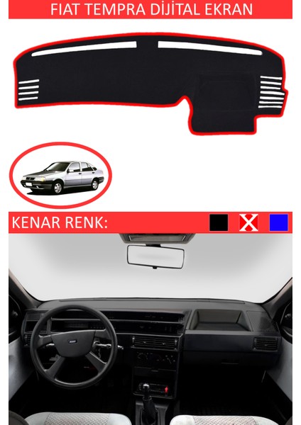 Fiat Tempra Dijital Ekran Için Uygun Torpido Koruma Halısı Siyah Kenar Renk Kırmızı