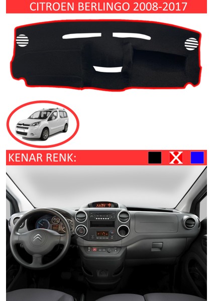 Citroen Berlingo 2008-2017 Için Uygun Torpido Koruma Halısı Siyah Kenar Renk Kırmızı