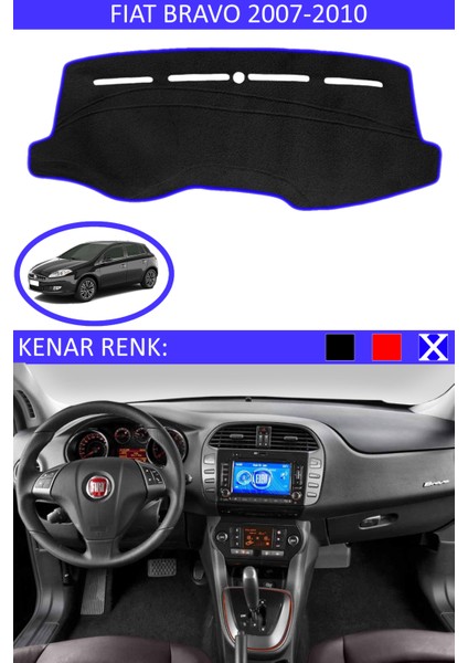 Fiat Bravo 2007-2010 Modelleri Için Uygun Torpido Koruma Halısı Siyah Kenar Renk Mavi
