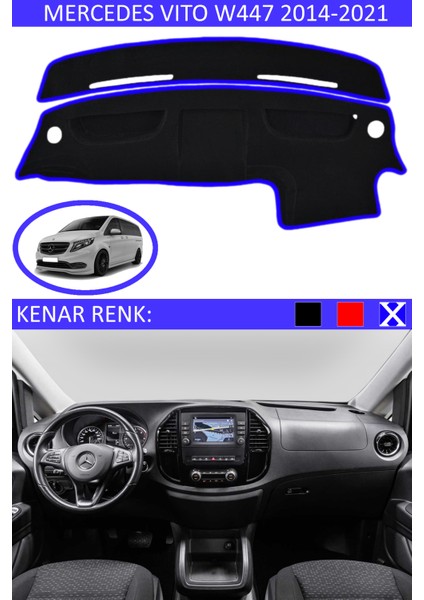 Mercedes Vito W447 2014-2021 Için Uygun Torpido Koruma Halısı Siyah Kenar Renk Mavi