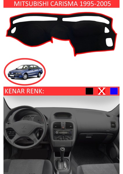 Mitsubishi Carisma 1995-2005 Için Uygun Torpido Koruma Halısı Siyah Kenar Renk Kırmızı