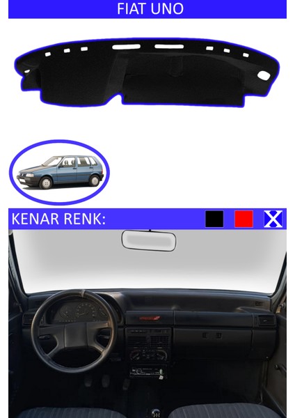 Fiat Uno Için Uygun Torpido Koruma Halısı Siyah Kenar Renk Mavi