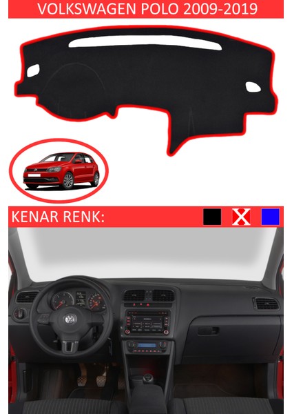 Volkswagen Polo 2009-2019 Için Uygun Torpido Koruma Halısı Siyah Kenar Renk Kırmızı