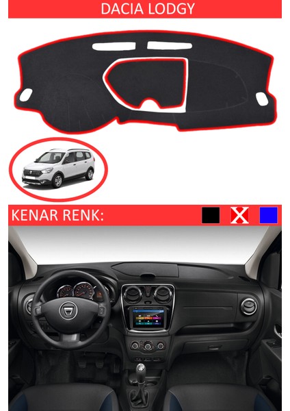 Dacia Lodgy Modelleri Için Uygun Torpido Koruma Halısı Siyah Kenar Renk Kırmızı