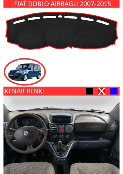 Fiat Doblo Airbagli 2007-2015 Için Uygun Torpido Koruma Halısı Siyah Kenar Renk Kırmızı