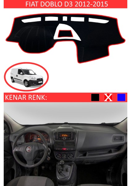 Fiat Doblo D3 2012-2015 Için Uygun Torpido Koruma Halısı Siyah Kenar Renk Kırmızı