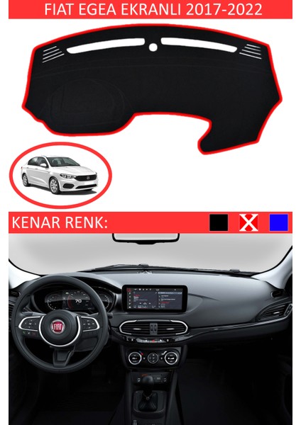 Fiat Egea Ekranlı 2017-2022 Için Uygun Torpido Koruma Halısı Siyah Kenar Renk Kırmızı