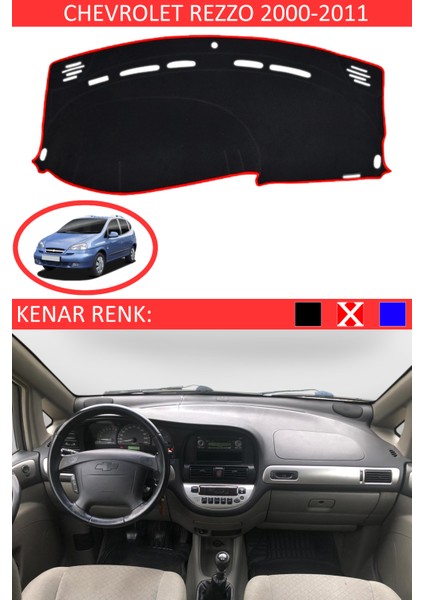 Chevrolet Rezzo 2000-2011 Için Uygun Torpido Koruma Halısı Siyah Kenar Renk Kırmızı
