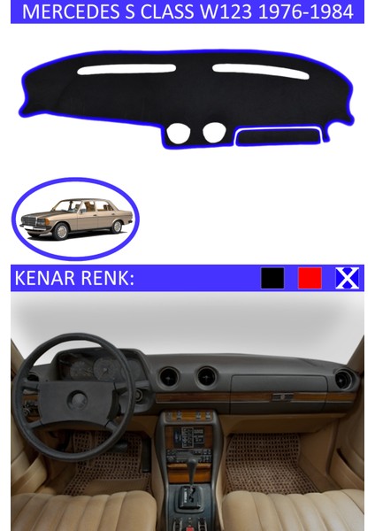 Mercedes S Class W 123 1976-1984 Için Uygun Torpido Koruma Halısı Siyah Kenar Renk Mavi