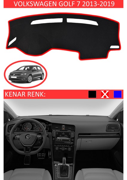 Volkswagen Golf 7 2013-2019 Için Uygun Torpido Koruma Halısı Siyah Kenar Renk Kırmızı