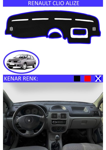 Renault Clio Alize Için Uygun Torpido Koruma Halısı Siyah Kenar Renk Mavi