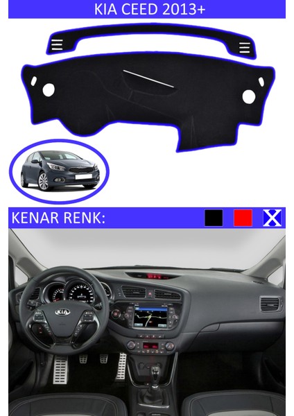Kia Ceed 2013+ Modelleri Için Uygun Torpido Koruma Halısı Siyah Kenar Renk Mavi