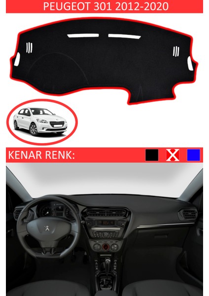 Peugeot 301 2012-2020 Için Uygun Torpido Koruma Halısı Siyah Kenar Renk Kırmızı