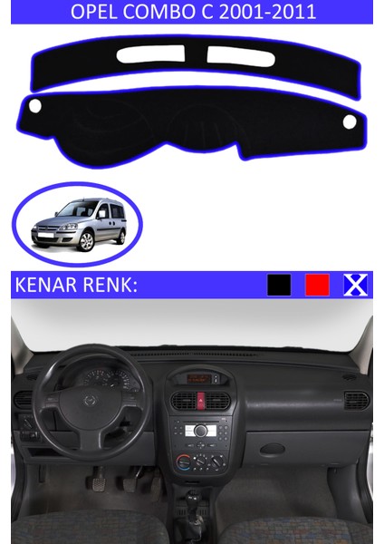 Opel Kombo C 2001-2011 Için Uygun Torpido Koruma Halısı Siyah Kenar Renk Mavi