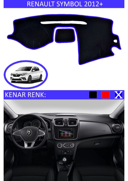 Renault Symbol 2012+ Için Uygun Torpido Koruma Halısı Siyah Kenar Renk Mavi