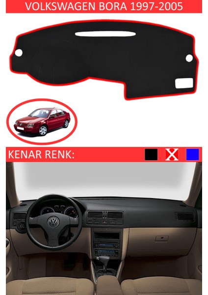 Volkswagen Bora 1997-2005 Için Uygun Torpido Koruma Halısı Siyah Kenar Renk Kırmızı