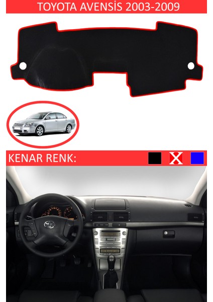 Toyota Avensis 2003-2009 Için Uygun Torpido Koruma Halısı Siyah Kenar Renk Kırmızı