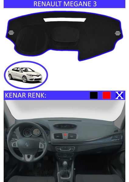 Renault Fluence Için Uygun Torpido Koruma Halısı Siyah Kenar Renk Mavi