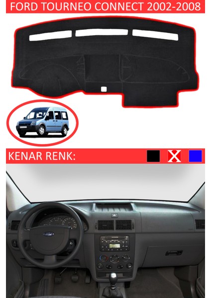 Ford Tourneo Connect 2002-2008 Için Uygun Torpido Koruma Halısı Kırmızı