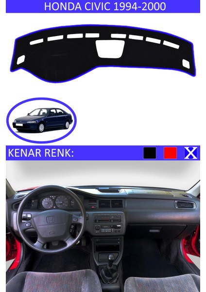 Honda Civic 1994-2000 Için Uygun Torpido Koruma Halısı Siyah Kenar Renk Mavi