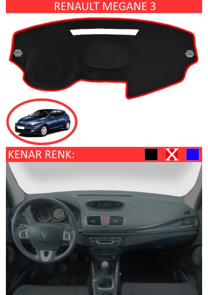 Renault Megane 3 Için Uygun Torpido Koruma Halısı Siyah Kenar Renk Kırmızı
