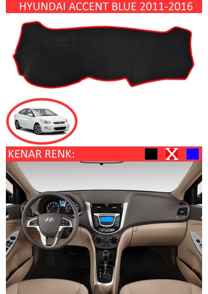 Hyundai Accent Blue 2011-2016 Için Uygun Torpido Koruma Halısı Siyah Kenar Renk Kırmızı