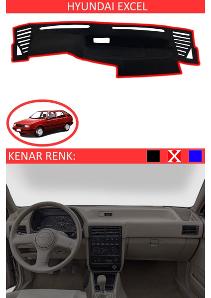 Hyundai Excel Için Uygun Torpido Koruma Halısı Siyah Kenar Renk Kırmızı